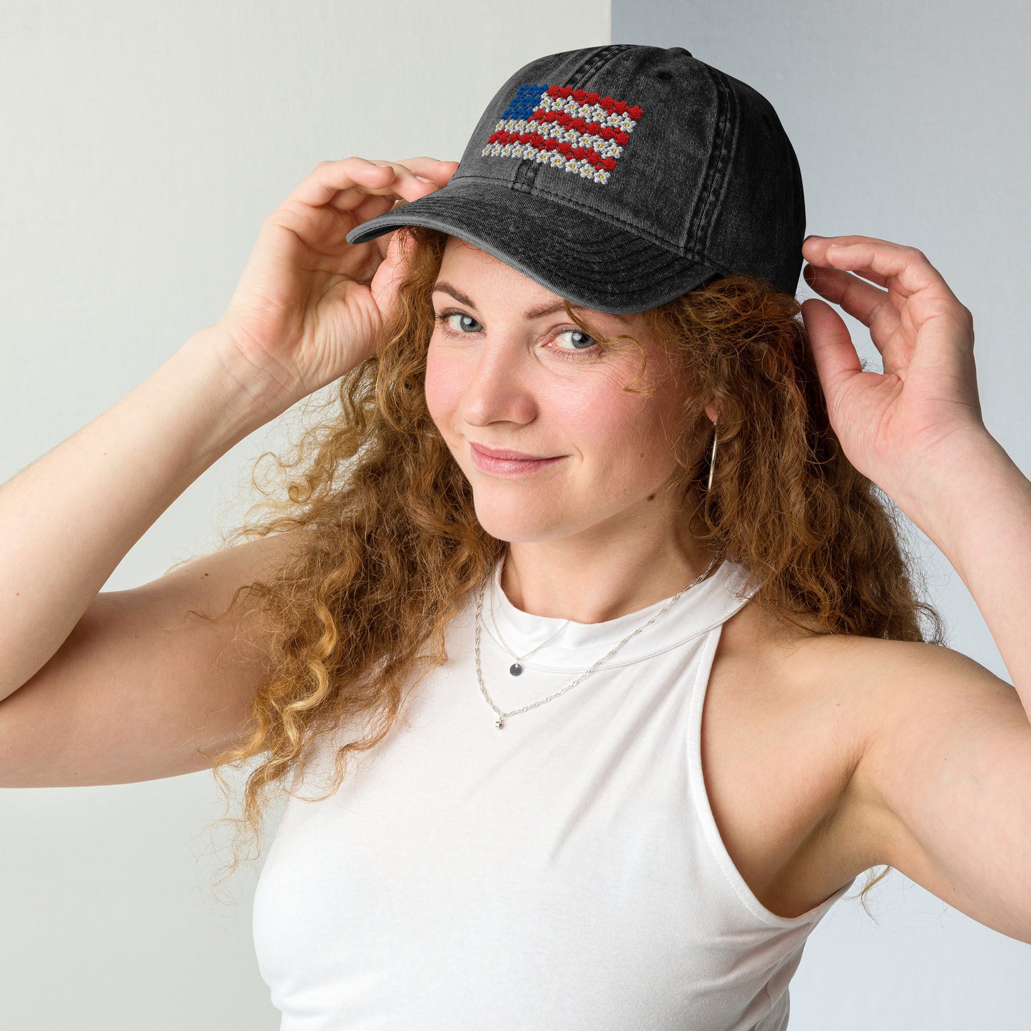 Flower USA flag embroidered Vintage Cotton Twill Cap
