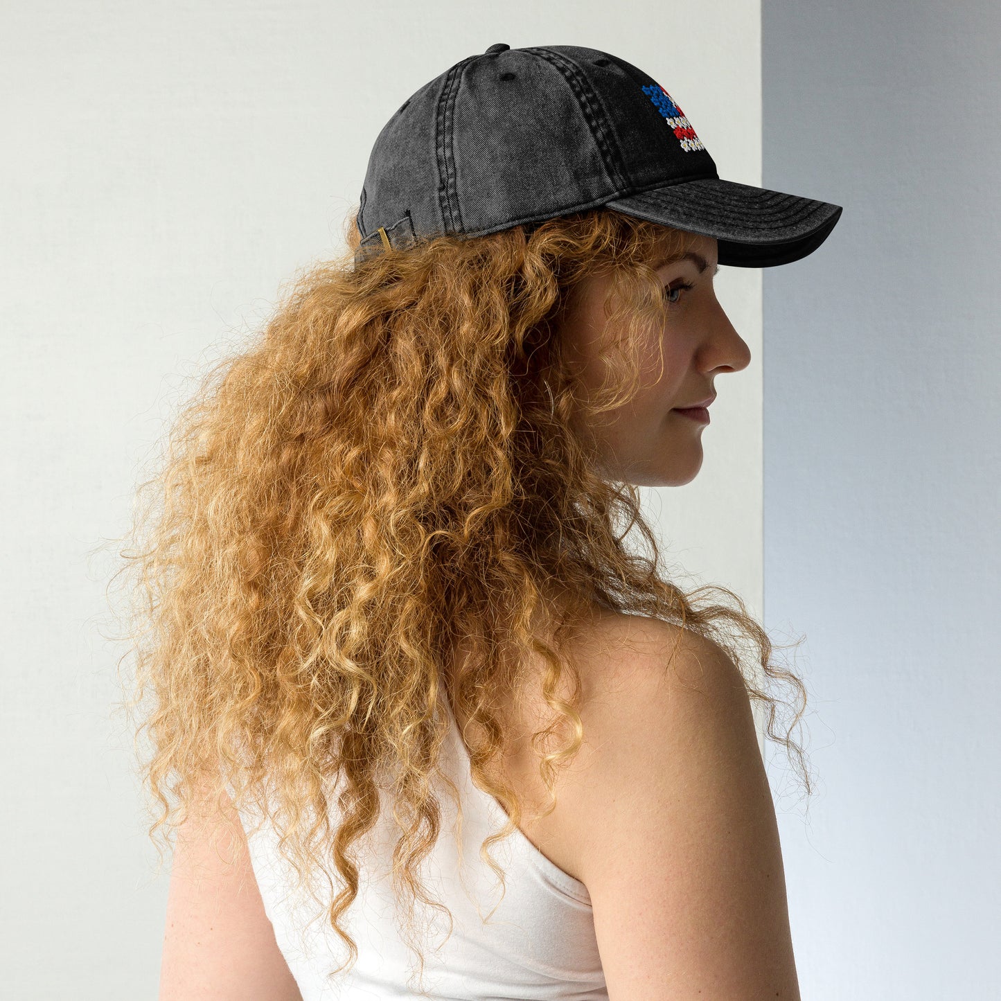 Flower USA flag embroidered Vintage Cotton Twill Cap