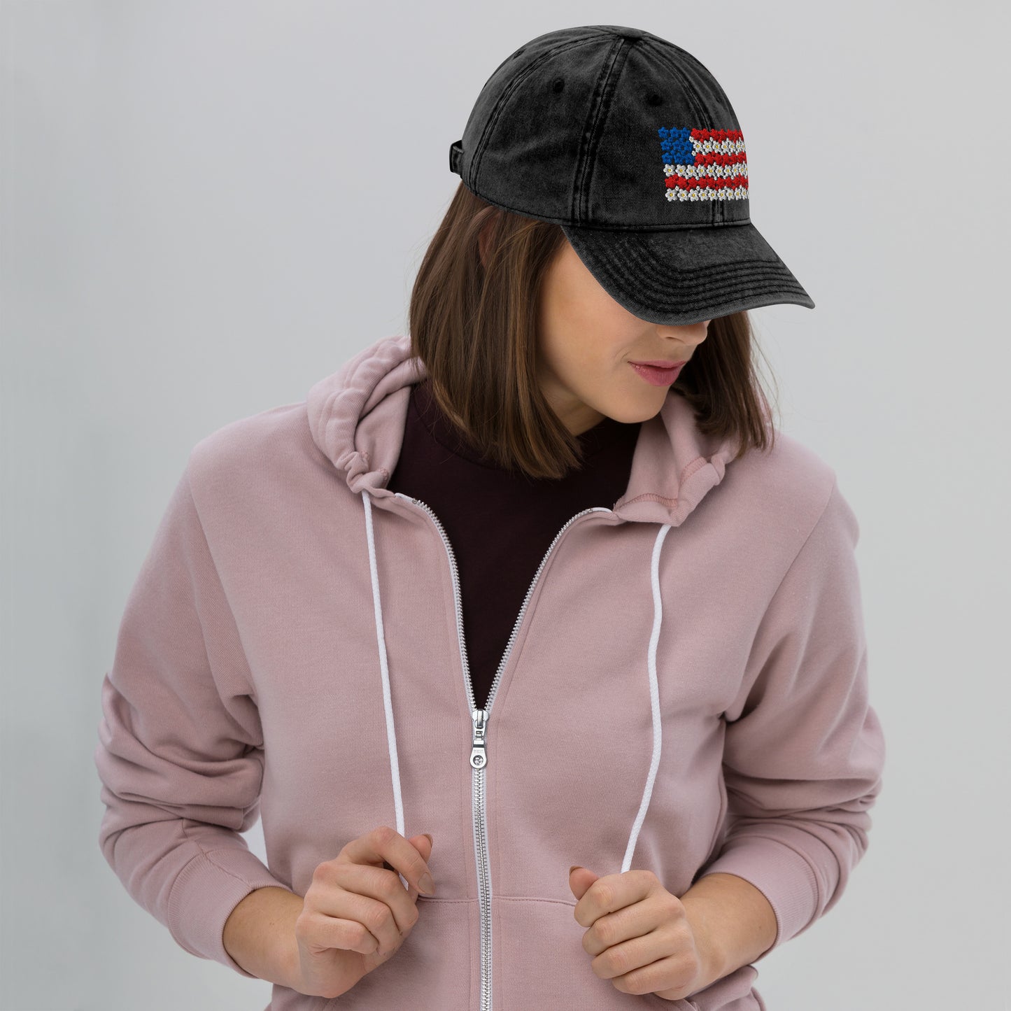 Flower USA flag embroidered Vintage Cotton Twill Cap