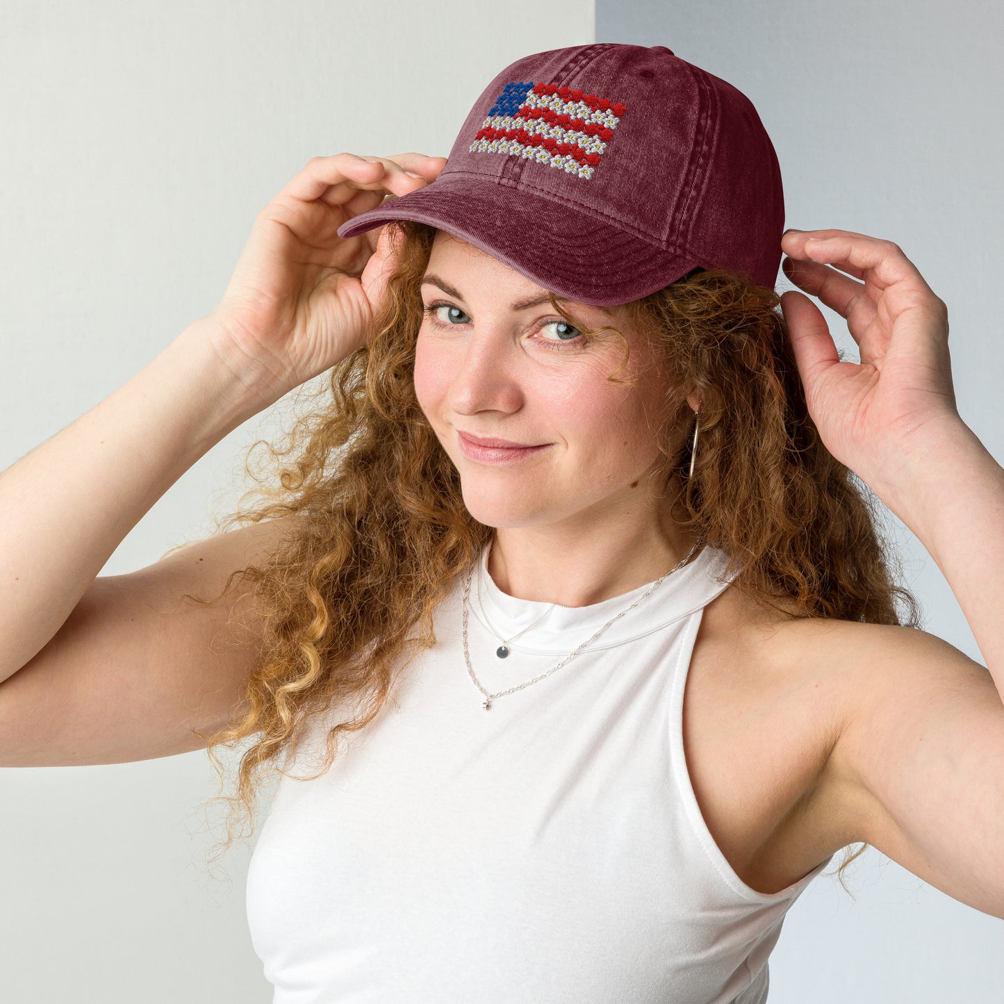 Flower USA flag embroidered Vintage Cotton Twill Cap