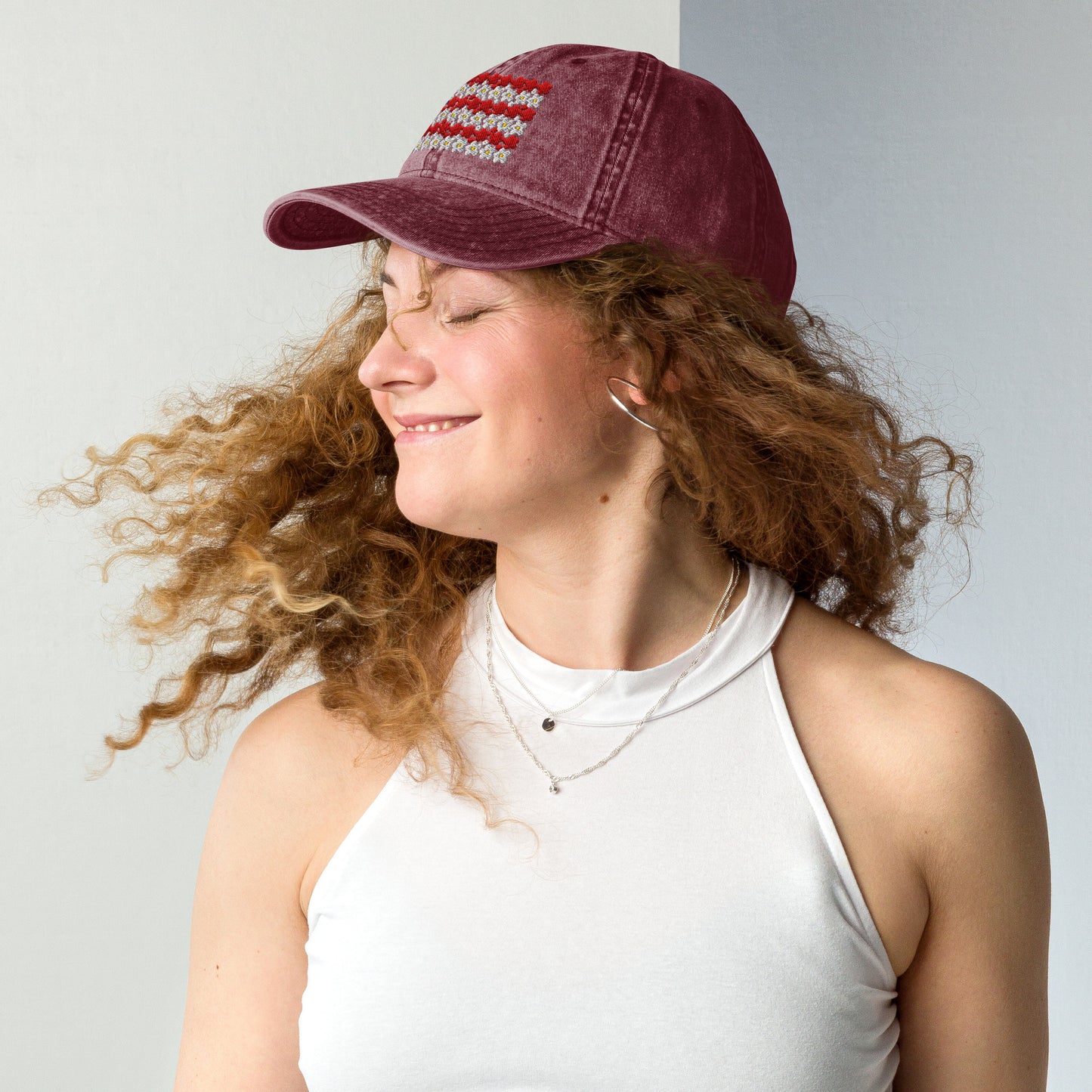 Flower USA flag embroidered Vintage Cotton Twill Cap