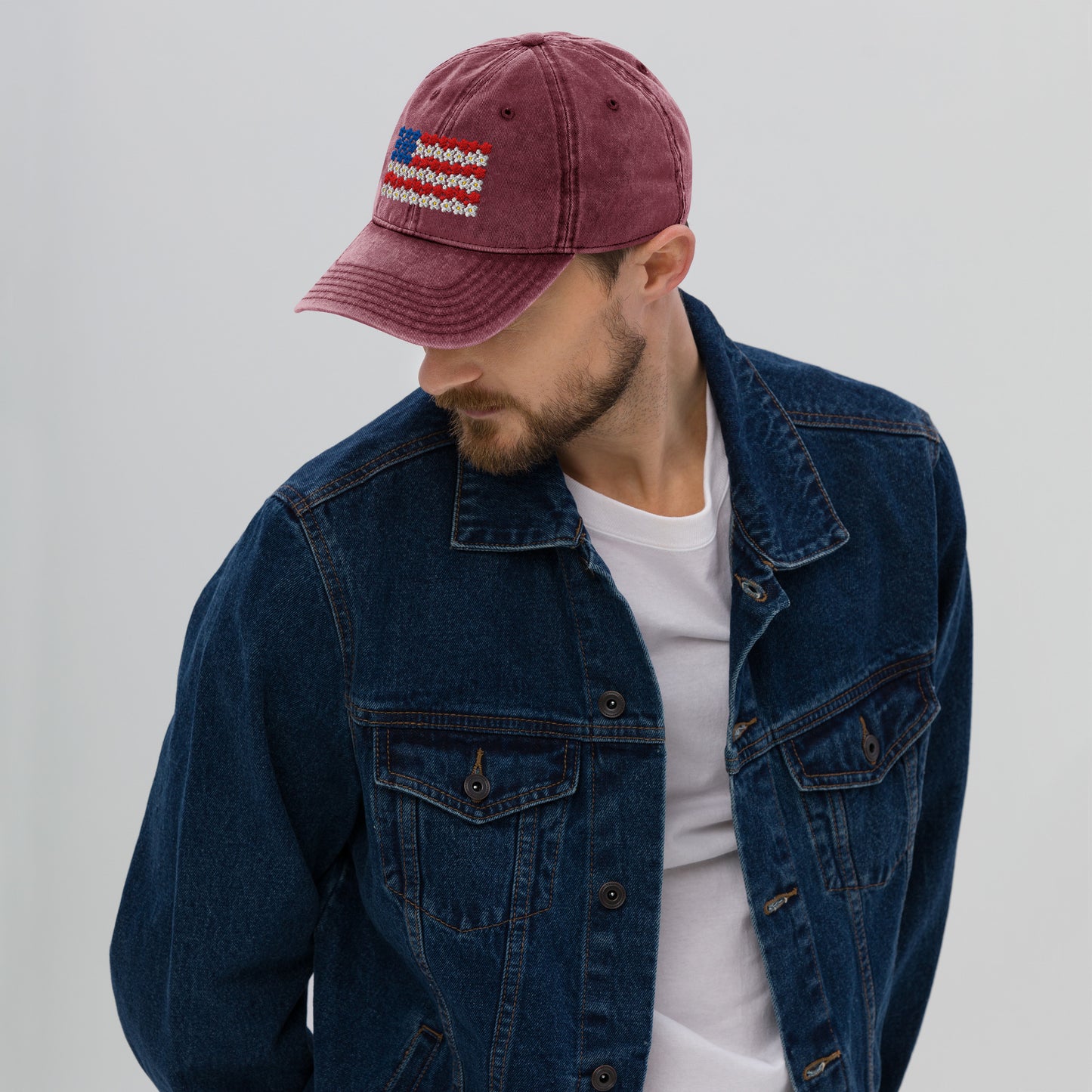 Flower USA flag embroidered Vintage Cotton Twill Cap
